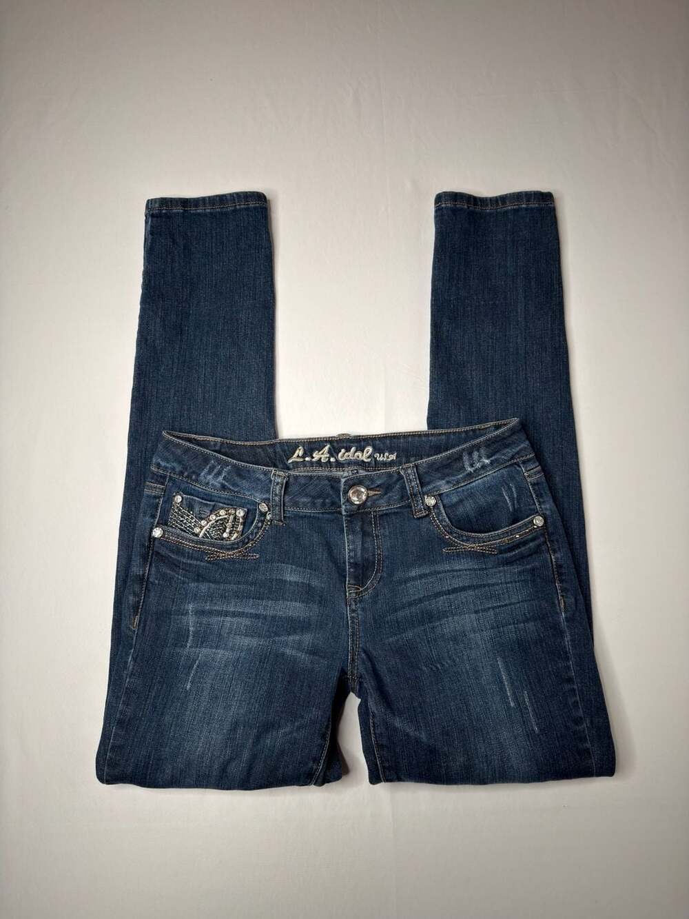 L.A. Idol USA Embellished Butterfly Pocket Skinny Jeans Size 11 Dark Wash